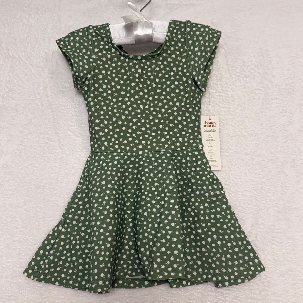 NWT Honey mark. 12M Kids Pepper Peplum Swim Dress Green Floral Swimsuit Dainty